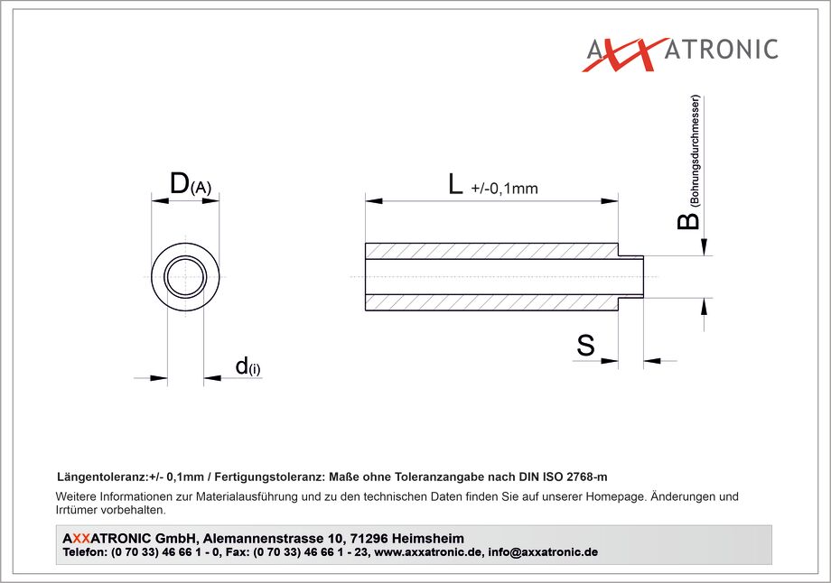 Abstandsrolle AD 4 mm / ID 2,2 mm | Polyamid | ohne Gewinde technische Zeichnung
