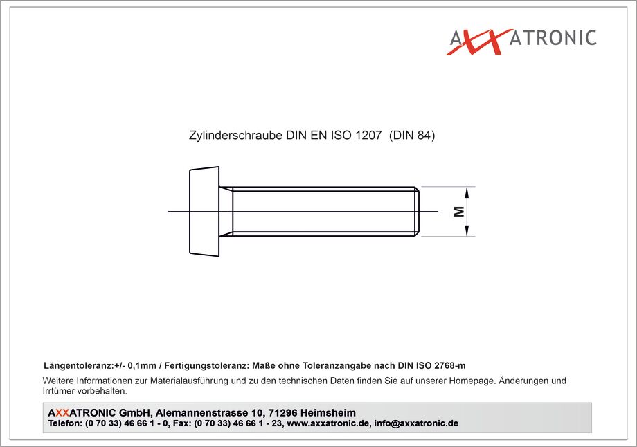 Kunststoffschraube M2,5 | Polyamid | DIN84 technische Zeichnung