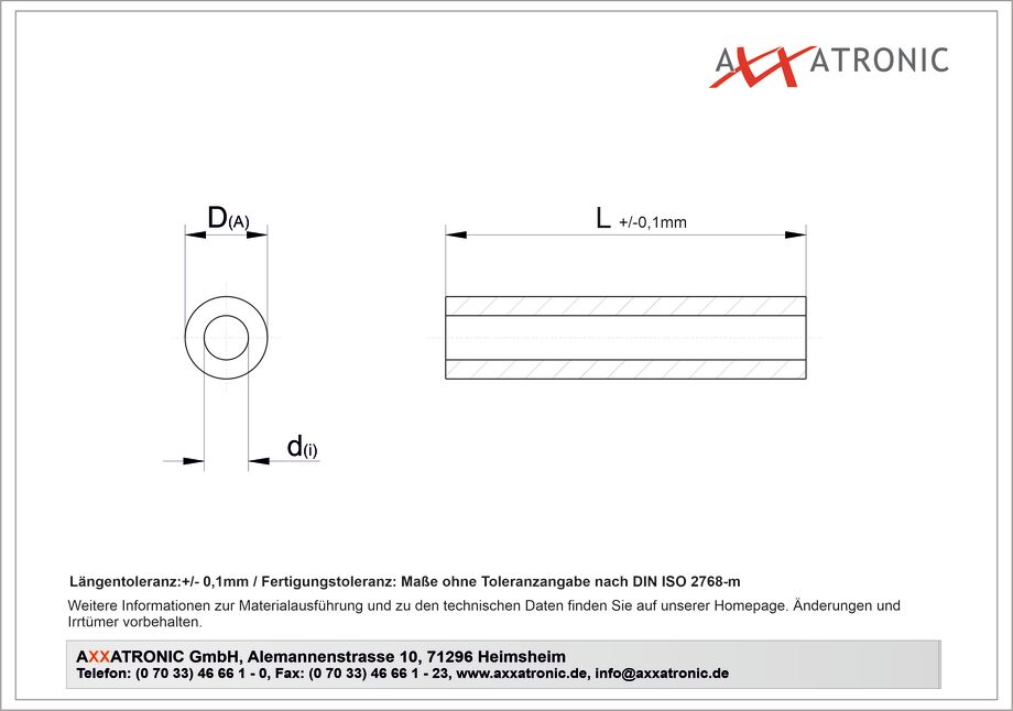 Abstandsrolle AD 4 mm / ID 1,0 mm | Polyamid | ohne Gewinde technische Zeichnung