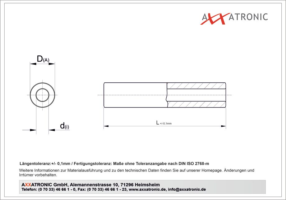 Abstandsrolle AD 4mm / ID 2,1 mm | Messing vernickelt, ohne Gewinde | ohne Gewinde technische Zeichnung