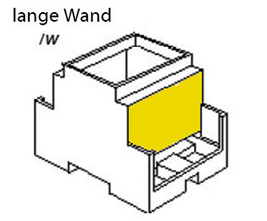 Hutschienengehäuse Serie CNMB_Gehäuse mit zwei Öffnungen für Klemmenabgänge_Zeichnung Gehäuse mit langer Wand